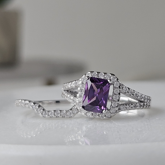 Purple Amethyst gemstone ring set, 925 Sterling Silver Charmed Aroma - Picture 4 of 5